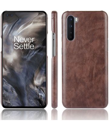 OnePlus Nord Hoesje Litchi Skin Backcover Bruin Hoesjes