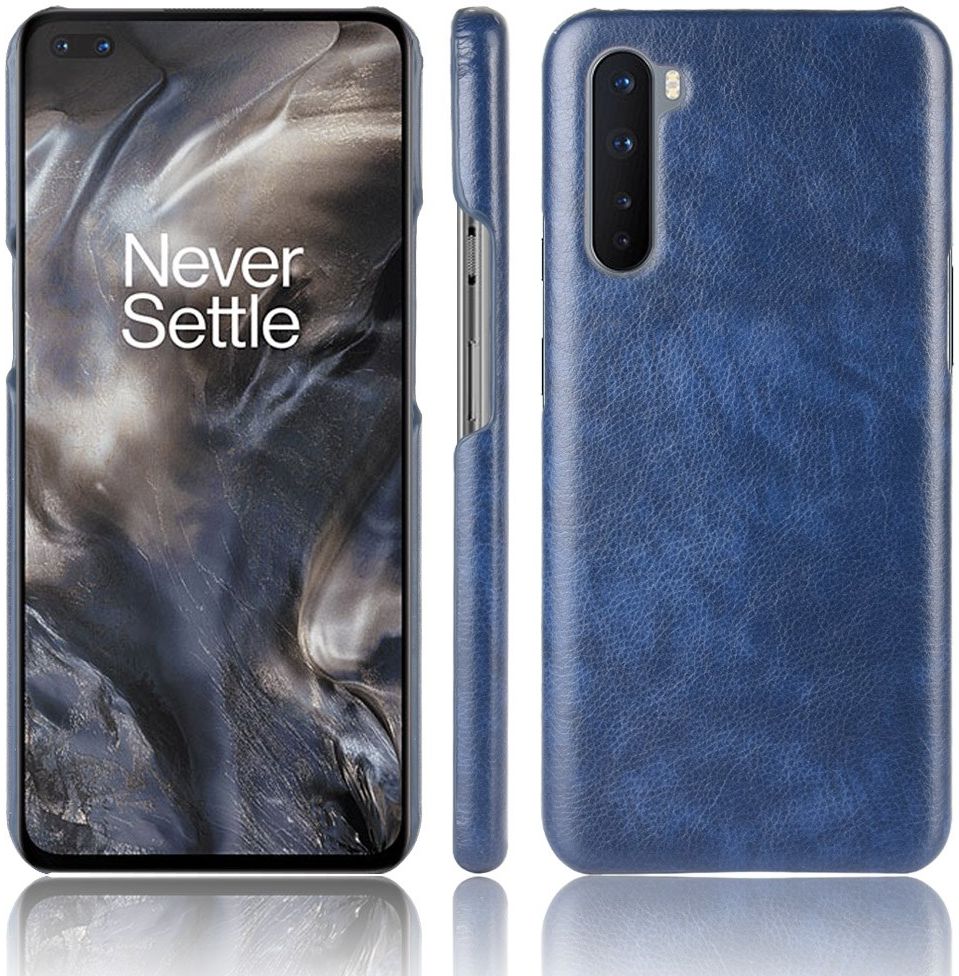OnePlus Nord Hoesje Litchi Skin Backcover Blauw afbeelding 1