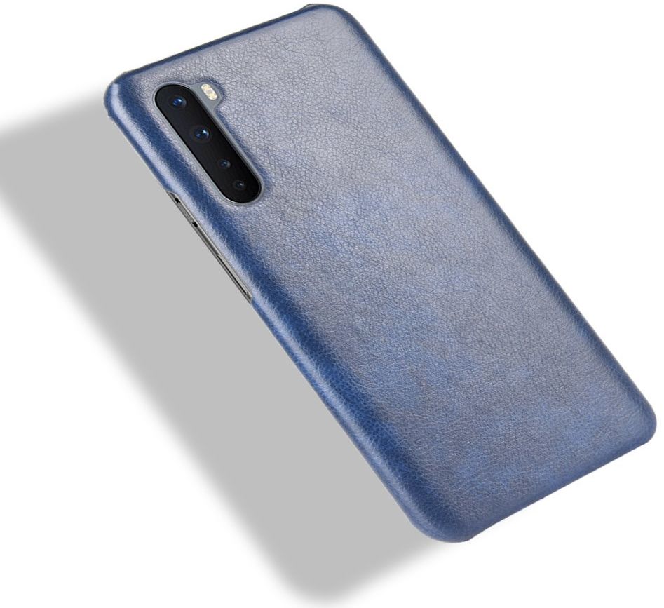 OnePlus Nord Hoesje Litchi Skin Backcover Blauw afbeelding 4
