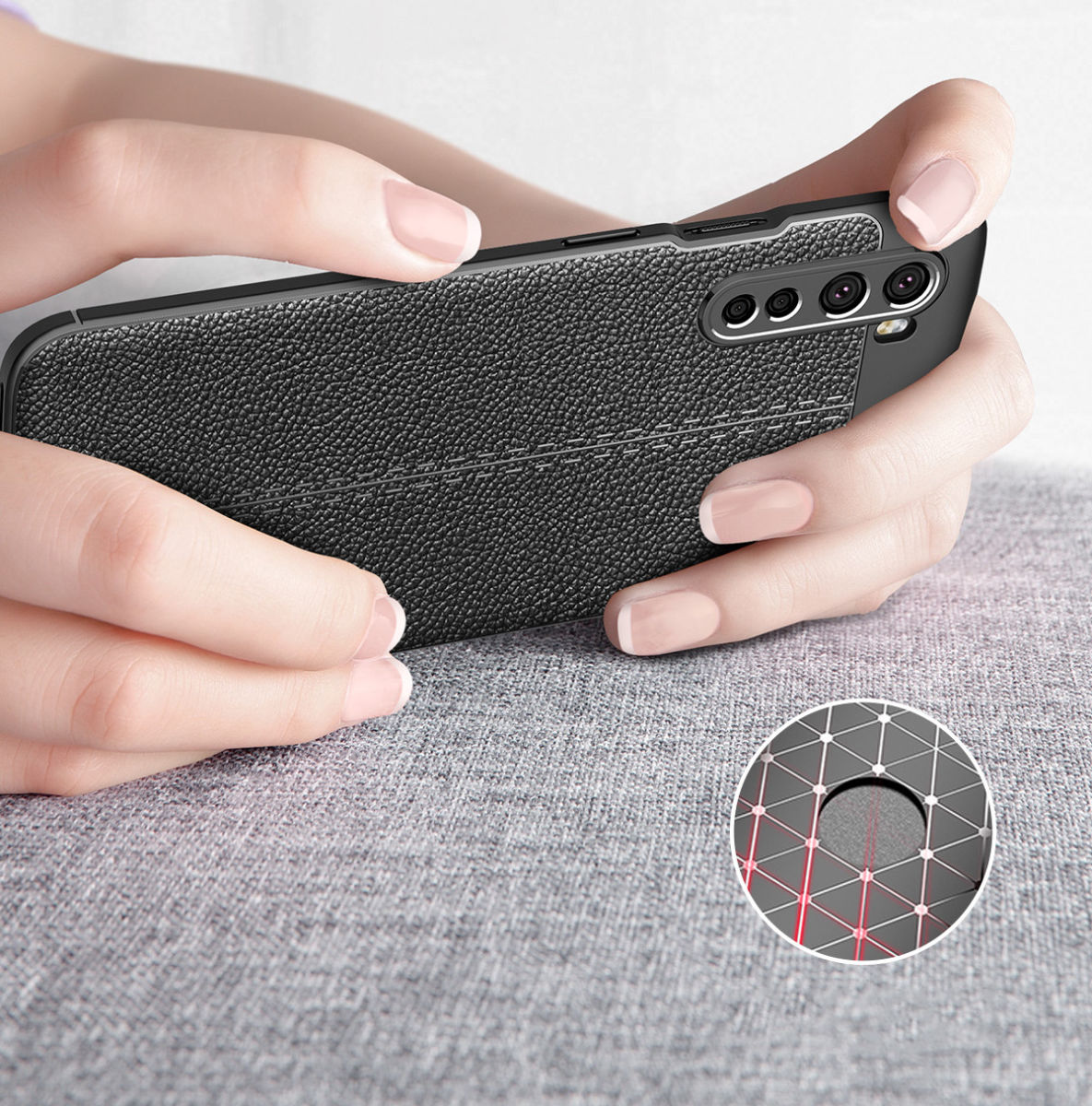 OnePlus Nord Litchi Hoesje TPU met Leren Textuur Blauw afbeelding 10