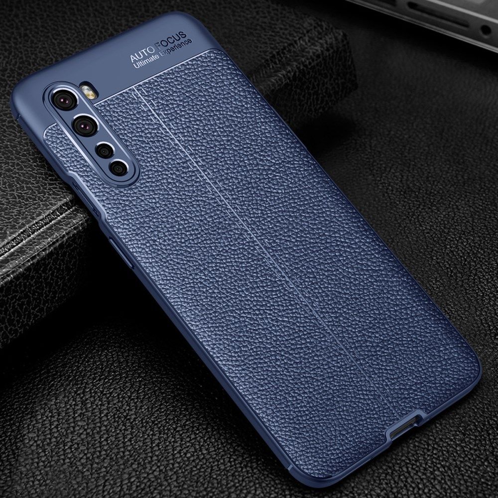 OnePlus Nord Litchi Hoesje TPU met Leren Textuur Blauw afbeelding 2