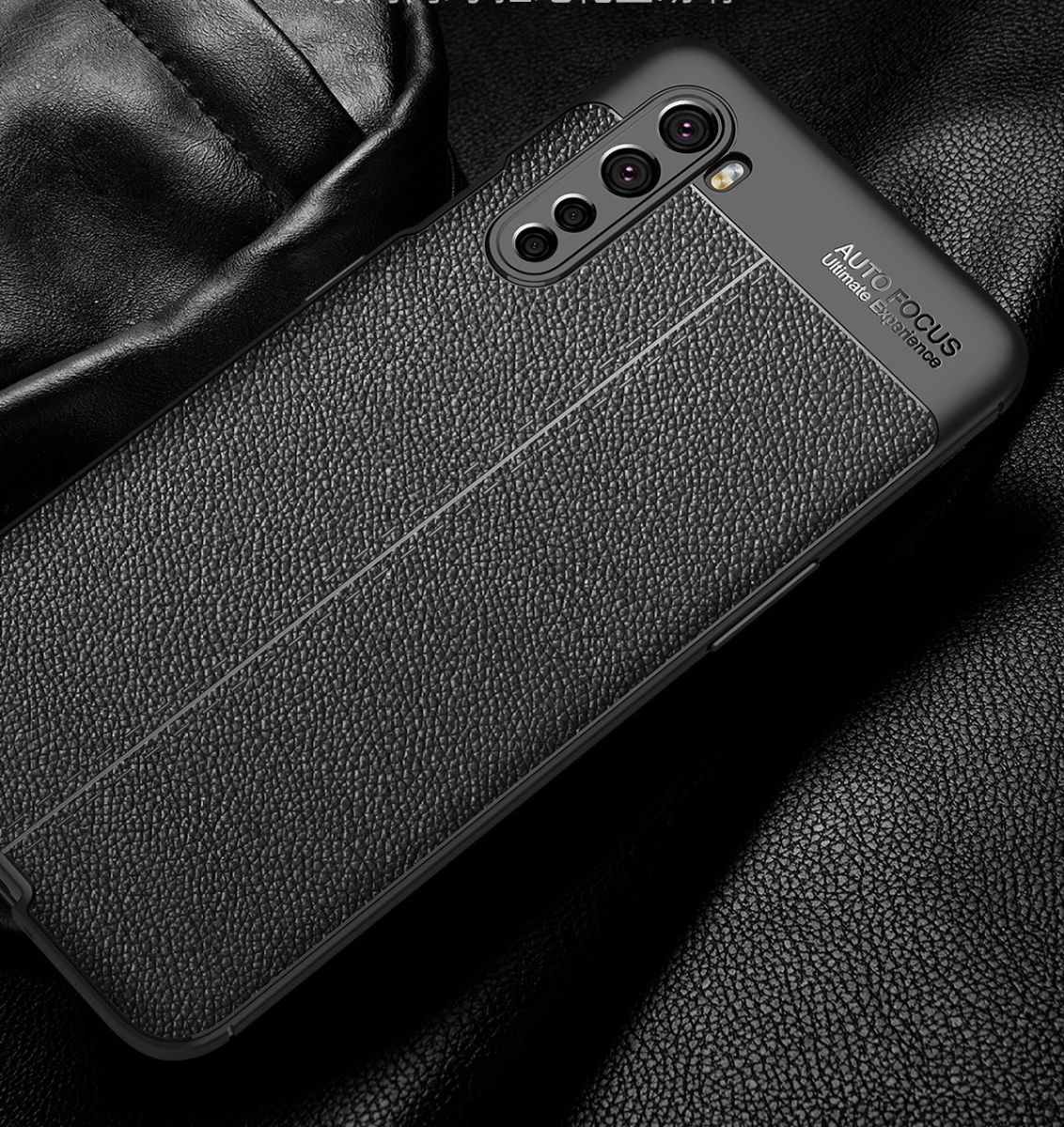 OnePlus Nord Litchi Hoesje TPU met Leren Textuur Blauw afbeelding 4