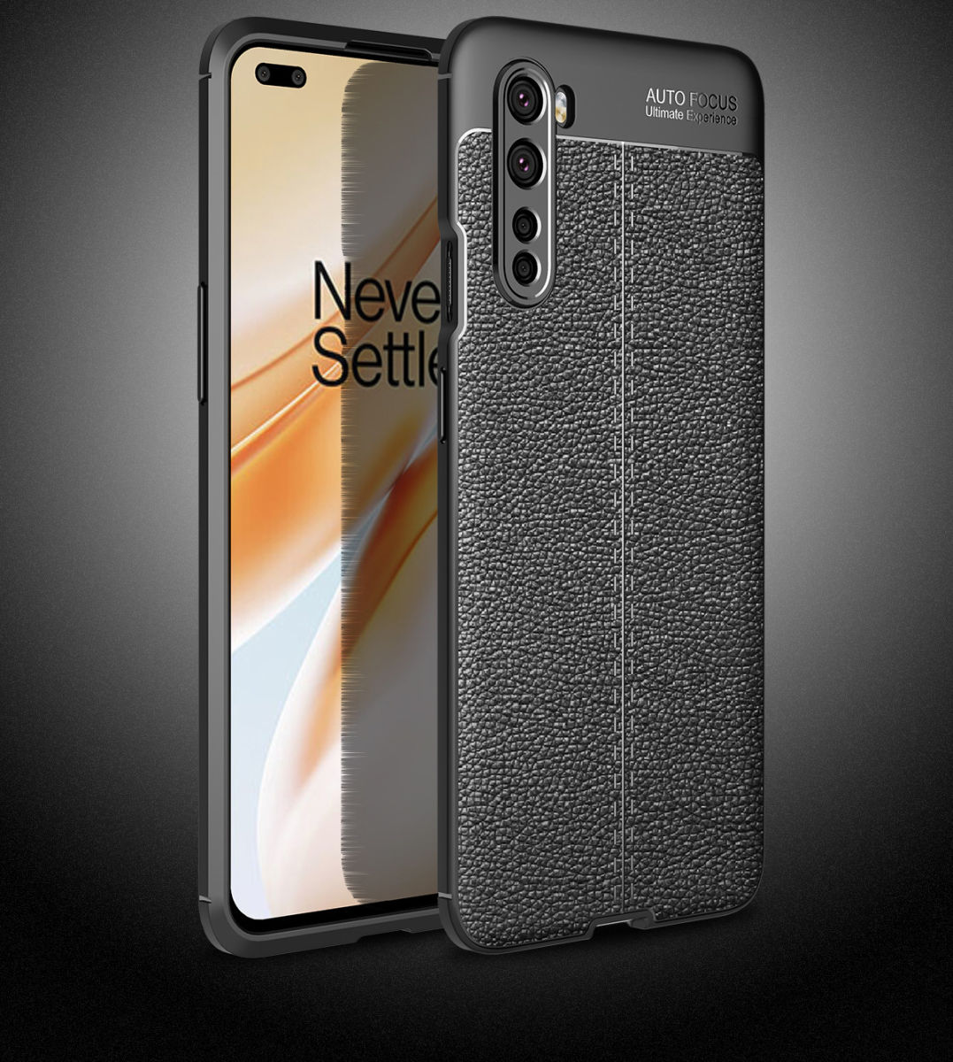 OnePlus Nord Litchi Hoesje TPU met Leren Textuur Blauw afbeelding 5