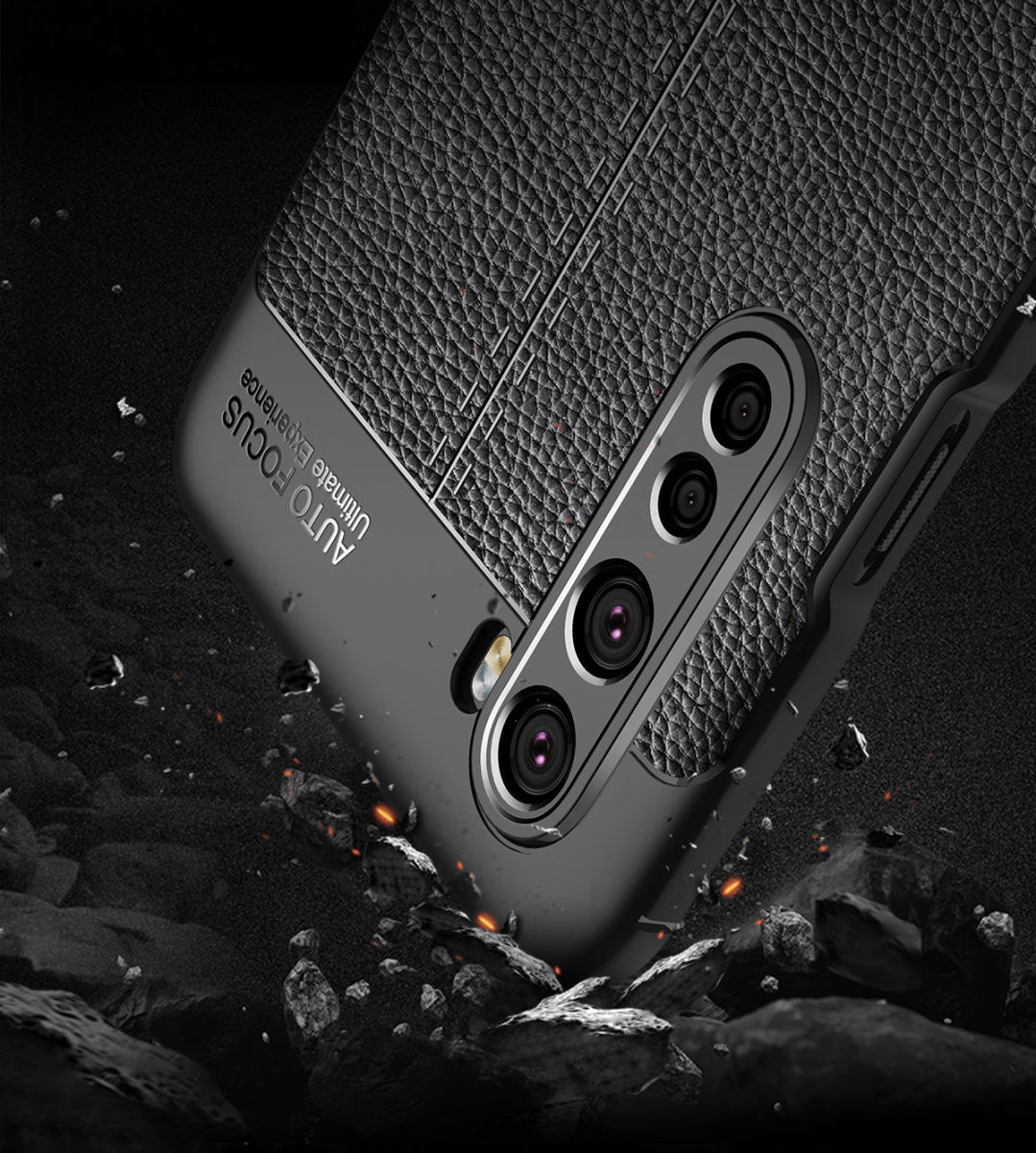 OnePlus Nord Litchi Hoesje TPU met Leren Textuur Blauw afbeelding 7