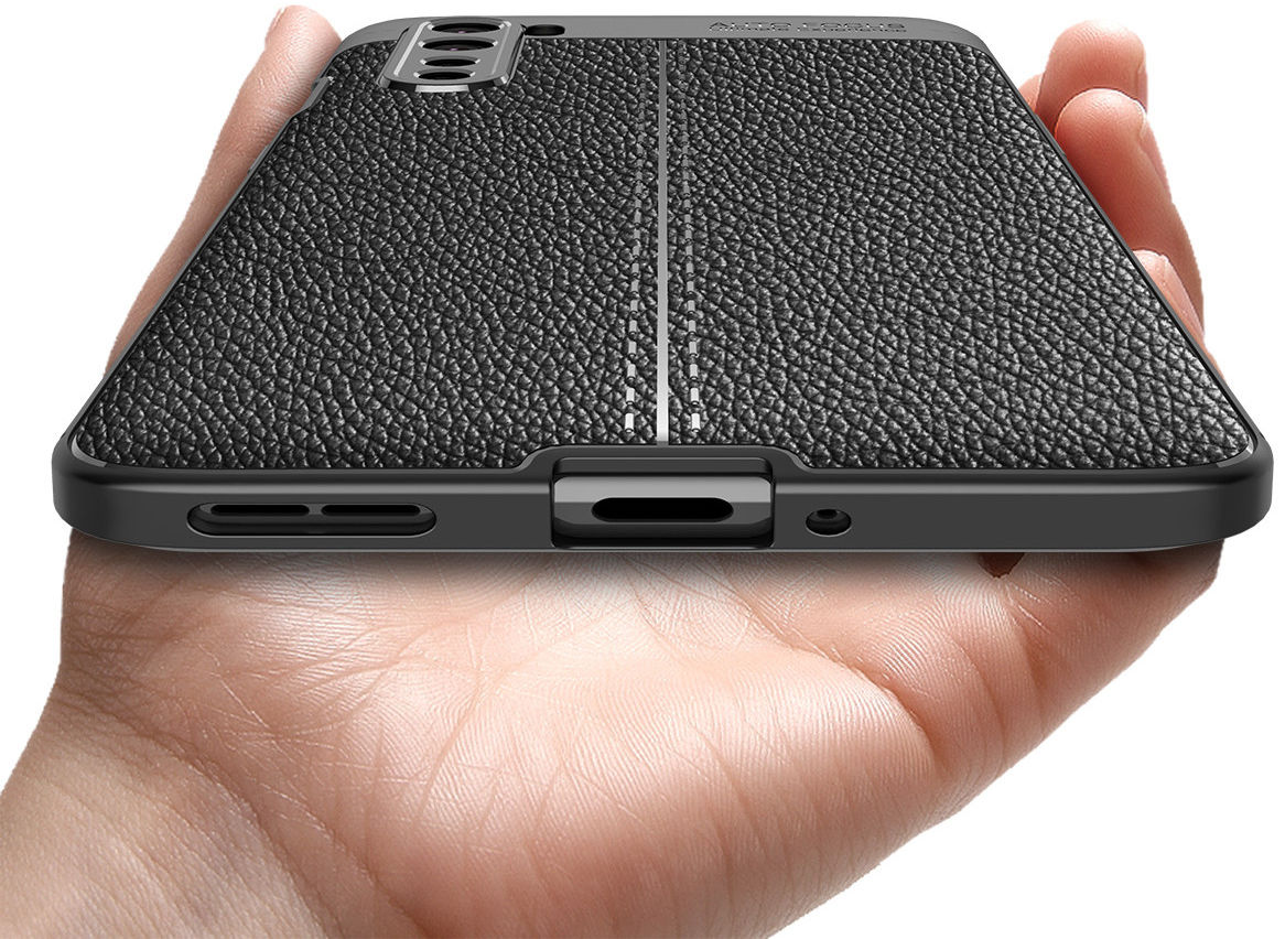 OnePlus Nord Litchi Hoesje TPU met Leren Textuur Blauw afbeelding 9