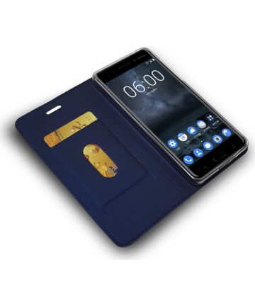 Nokia 6 (2017) Portemonnee Hoesje Kunstleer Donker Blauw Hoesjes