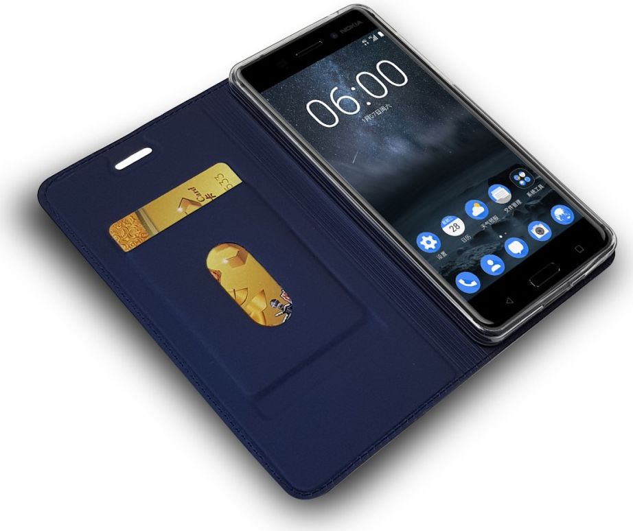 Nokia 6 (2017) Portemonnee Hoesje Kunstleer Donker Blauw afbeelding 1