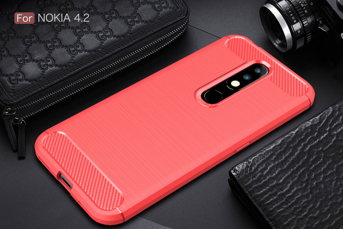 Nokia 4.2 Geborsteld TPU Hoesje Rood afbeelding 2