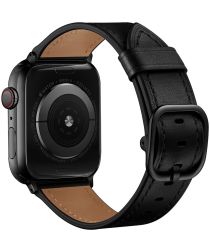 Apple Watch 45MM / 44MM / 42MM Bandje Leer met Modieuze Gespsluiting Zwart