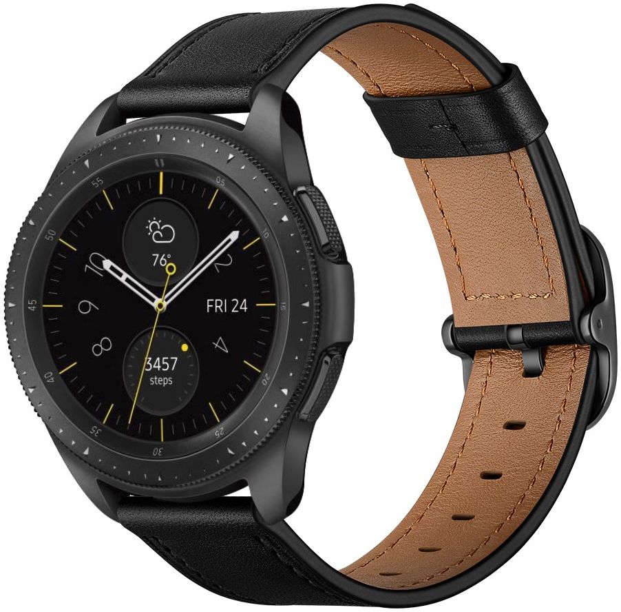 Universeel Smartwatch 22MM Bandje Leer met Modieuze Gespsluiting Zwart afbeelding 2