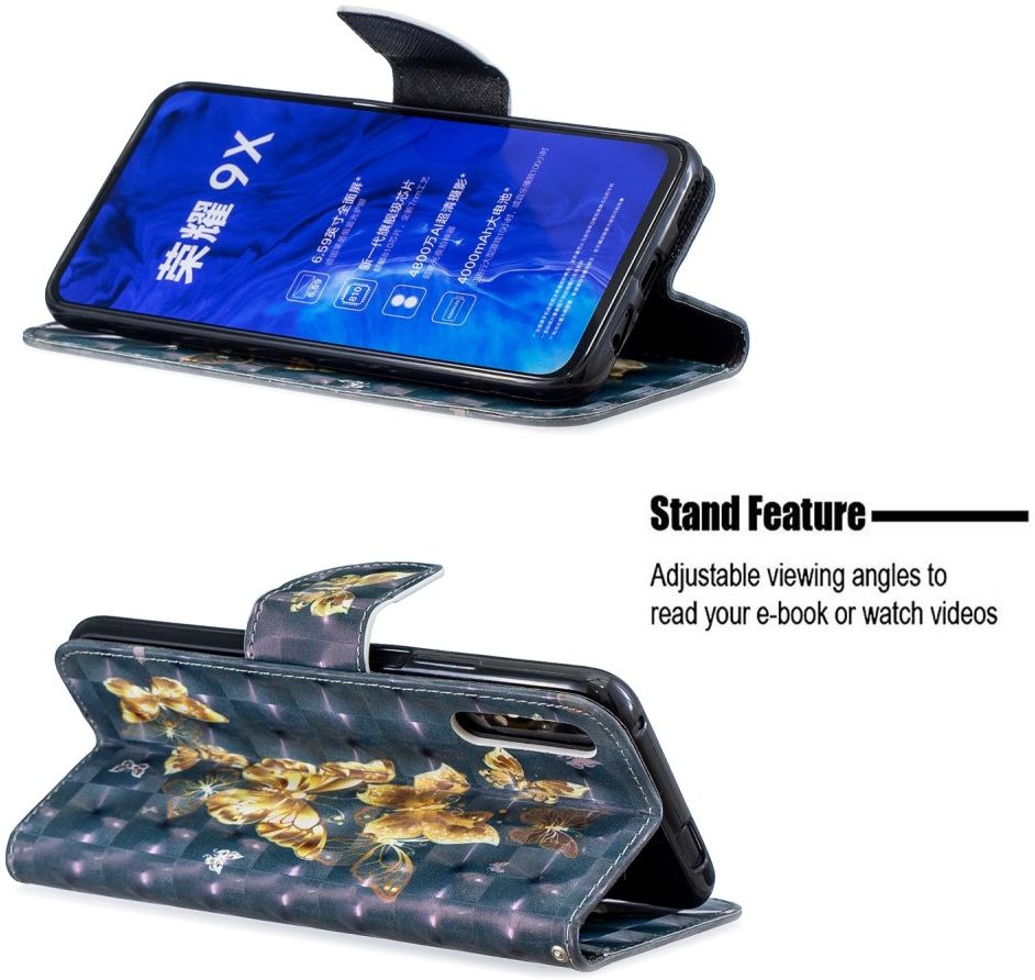 Honor 9X Lederen Portemonnee Hoesje met Print Vlinders afbeelding 5