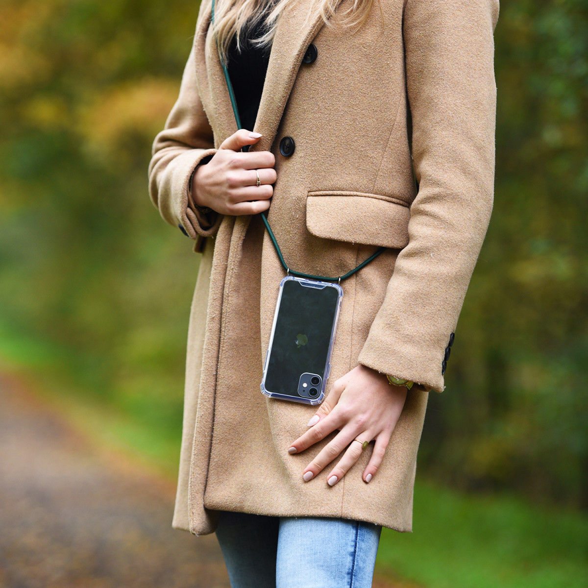 Apple iPhone 11 Pro Hoesje Back Cover met Koord Donker Groen afbeelding 4