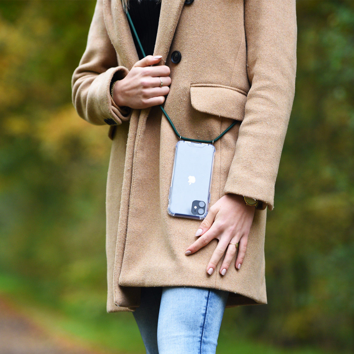 Apple iPhone 11 Pro Hoesje Back Cover met Koord Donker Groen afbeelding 6