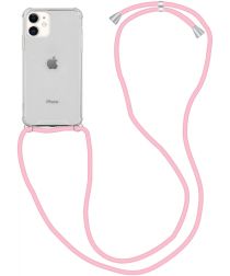 Apple iPhone 11 Hoesje Transparante Back Cover met Roze Koord