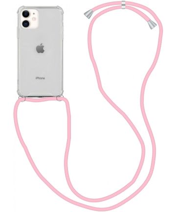 Apple iPhone 11 Hoesje Transparante Back Cover met Roze Koord Hoesjes