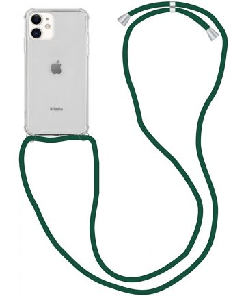 Apple iPhone 12 Mini Hoesje Back Cover met Koord Donker Groen Hoesjes