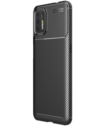 Motorola Moto G9 Plus Hoesje Siliconen Carbon Back Cover Zwart Hoesjes