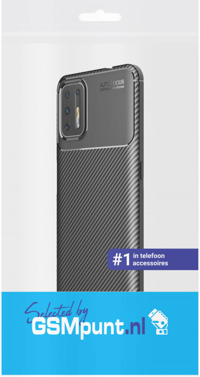 Motorola Moto G9 Plus Hoesje Siliconen Carbon Back Cover Zwart afbeelding 2