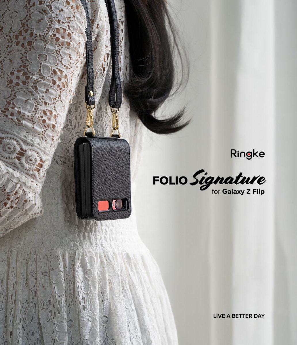Ringke Folio Signature Samsung Galaxy Z Flip Hoesje met Koord Zwart afbeelding 3