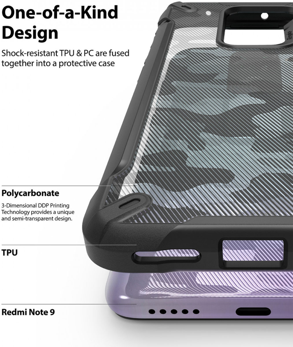 Ringke Fusion X Xiaomi Redmi Note 9 Hoesje Camo Zwart afbeelding 5