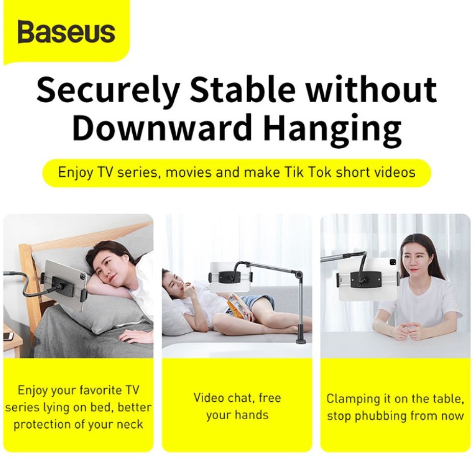 Baseus 360° Verstelbare Tablet en Telefoonhouder Bureau en Bed Grijs afbeelding 17