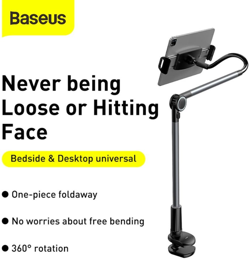 Baseus 360° Verstelbare Tablet en Telefoonhouder Bureau en Bed Grijs afbeelding 16