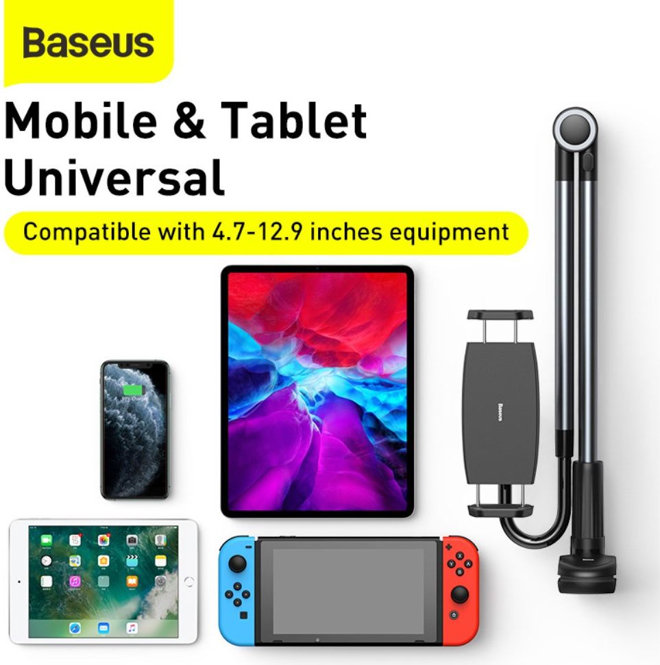 Baseus 360° Verstelbare Tablet en Telefoonhouder Bureau en Bed Grijs afbeelding 18