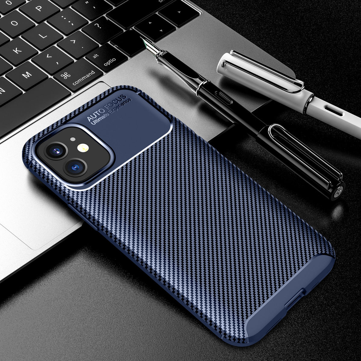 Apple iPhone 12 Mini Hoesje Carbon Fiber Back Cover Blauw afbeelding 3