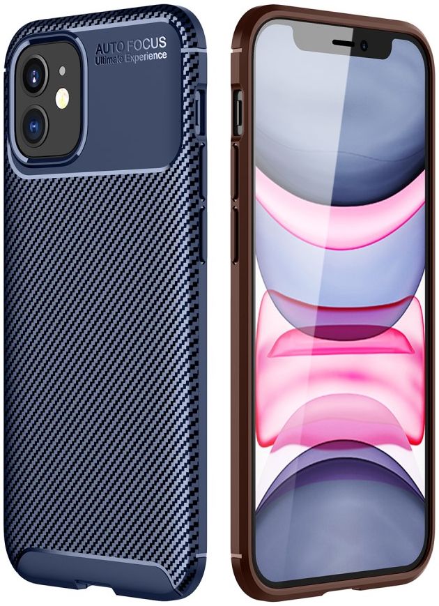 Apple iPhone 12 Mini Hoesje Carbon Fiber Back Cover Blauw afbeelding 1