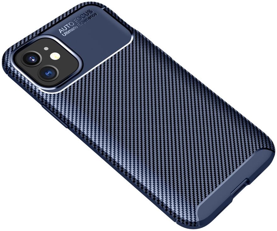 Apple iPhone 12 Mini Hoesje Carbon Fiber Back Cover Blauw afbeelding 2