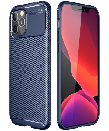 Apple iPhone 12 Pro Max Hoesje Siliconen Carbon Back Cover Blauw Hoesjes