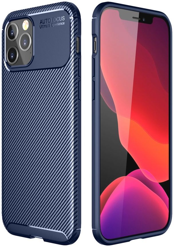 Apple iPhone 12 Pro Max Hoesje Siliconen Carbon Back Cover Blauw afbeelding 1
