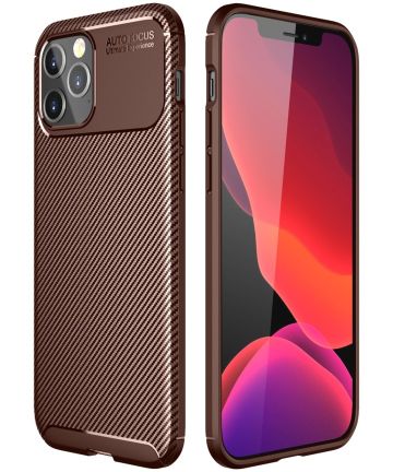 Apple iPhone 12 Pro Max Hoesje Siliconen Carbon Back Cover Bruin Hoesjes