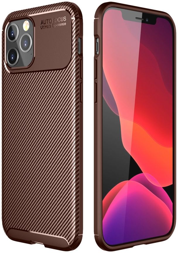 Apple iPhone 12 Pro Max Hoesje Siliconen Carbon Back Cover Bruin afbeelding 1