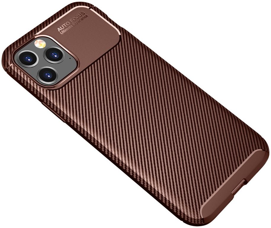 Apple iPhone 12 Pro Max Hoesje Siliconen Carbon Back Cover Bruin afbeelding 2