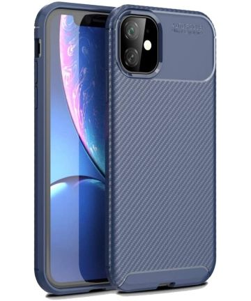 Apple iPhone 12 / 12 Pro Hoesje Siliconen Carbon Back Cover Blauw Hoesjes