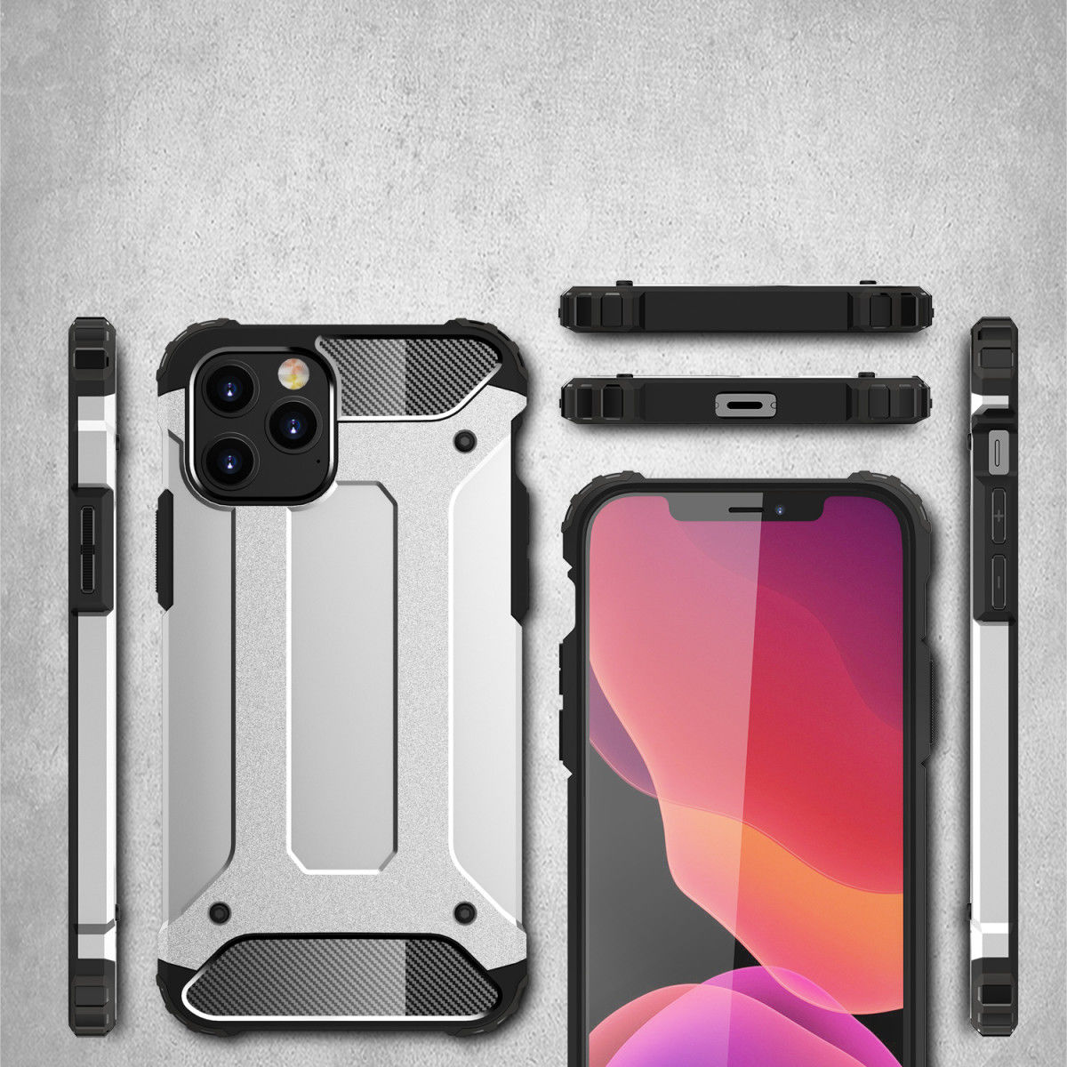 Apple iPhone 12 Pro Max Hoesje Shockproof Hybride Backcover Zilver afbeelding 6