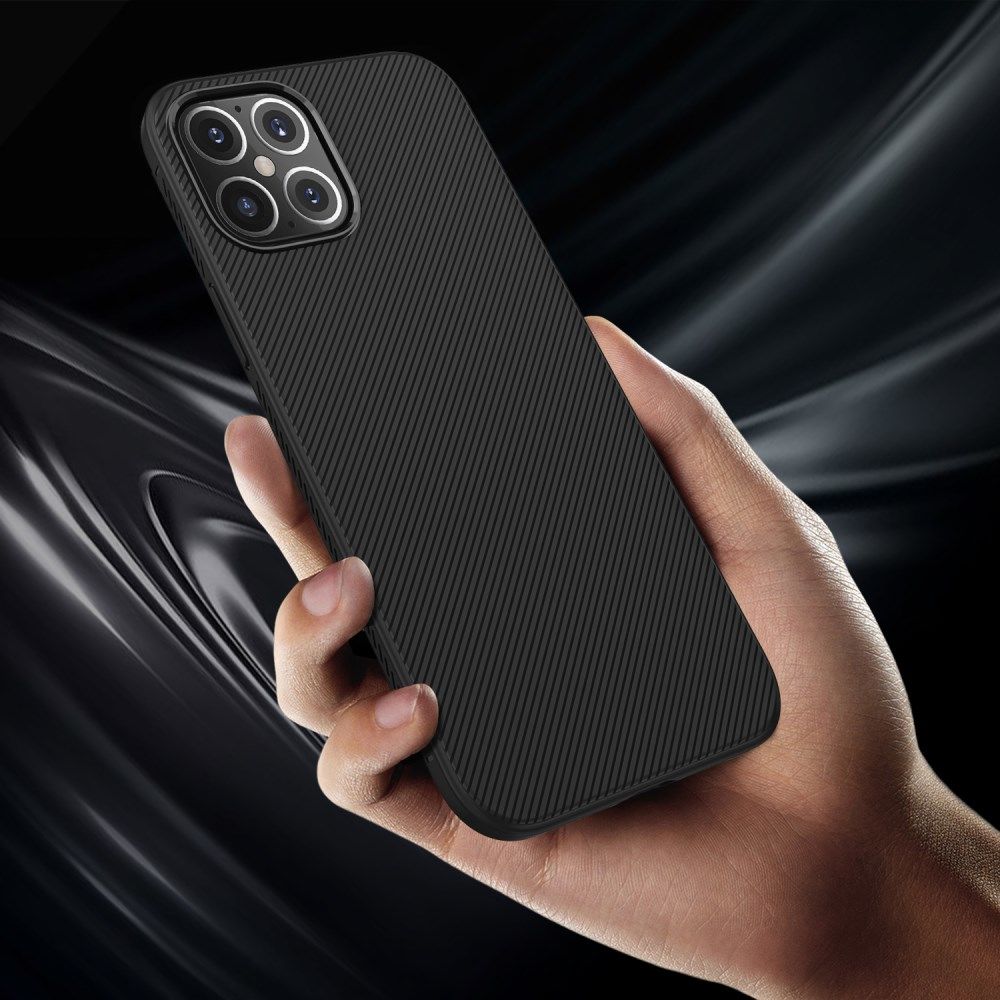 Apple iPhone 12 Mini Hoesje Twill Slim Textuur Back Cover Zwart afbeelding 4