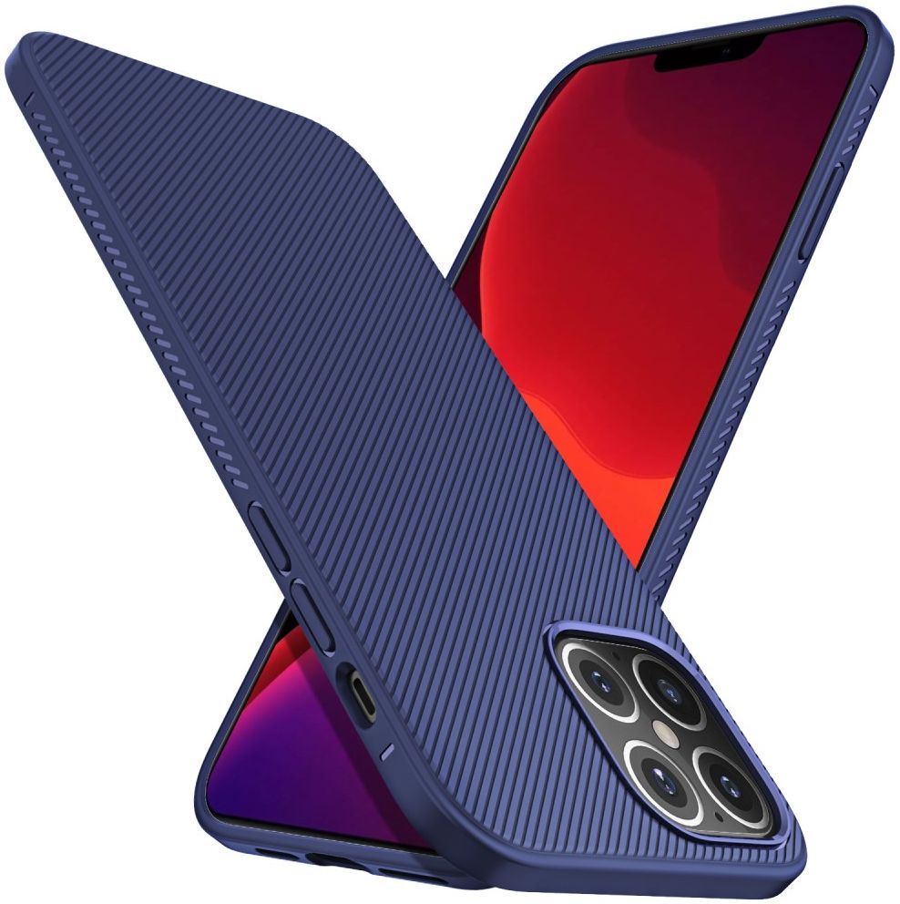 Apple iPhone 12 Mini Hoesje Twill Slim Textuur Back Cover Donker Blauw afbeelding 2