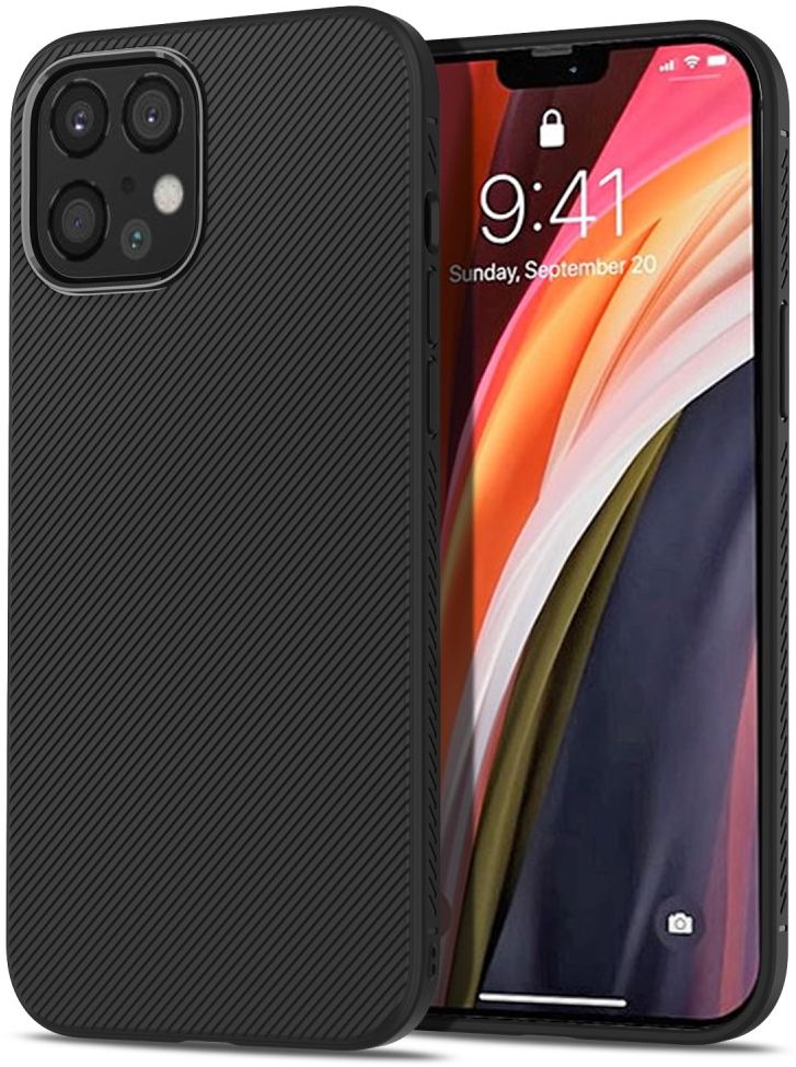 Apple iPhone 12 Pro Max Hoesje Twill Slim Textuur Back Cover Zwart afbeelding 1