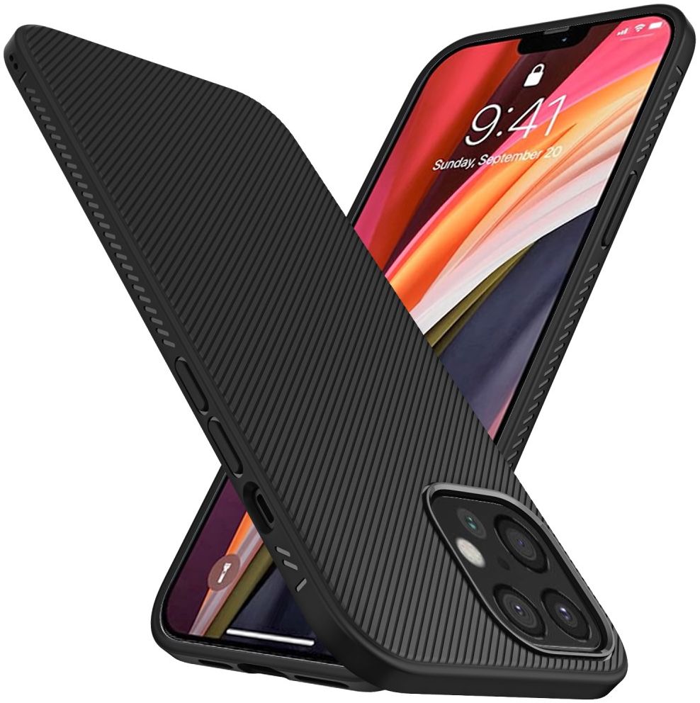 Apple iPhone 12 Pro Max Hoesje Twill Slim Textuur Back Cover Zwart afbeelding 2