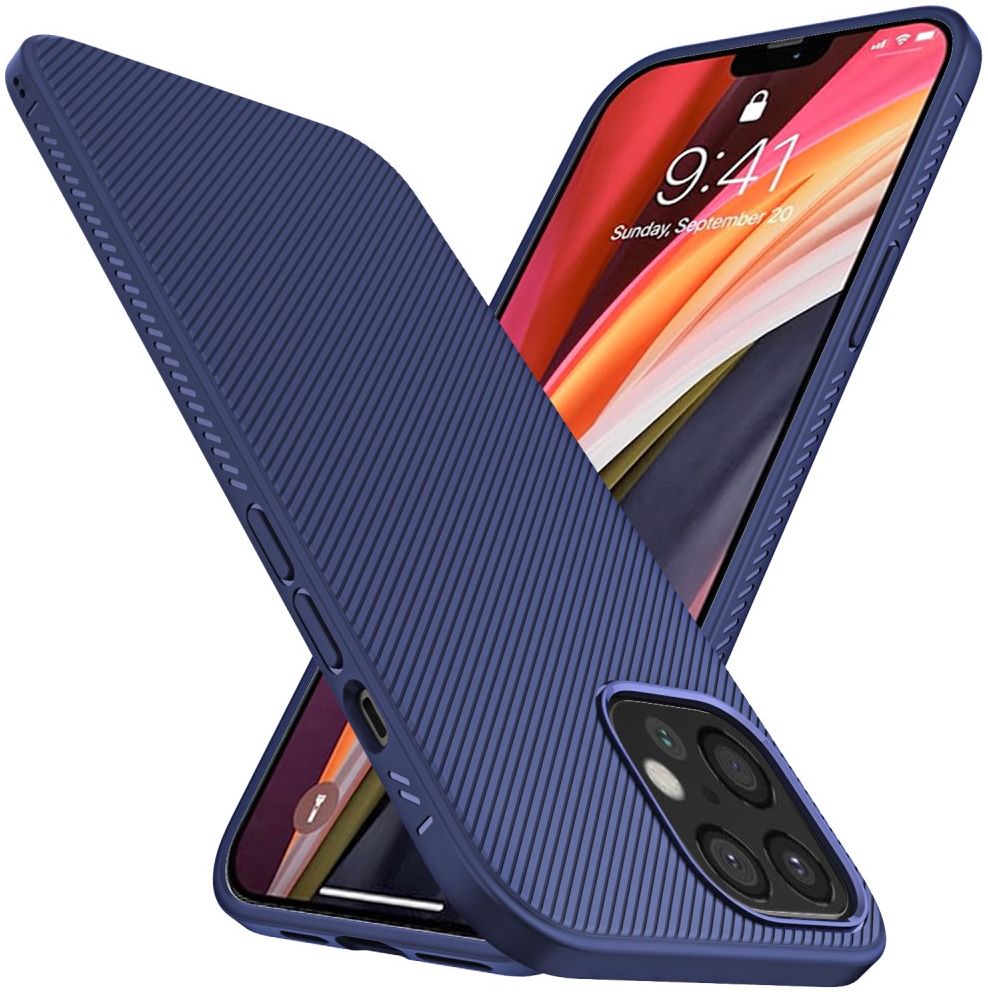 Apple iPhone 12 Pro Max Hoesje Twill Slim Textuur Back Cover Blauw afbeelding 2