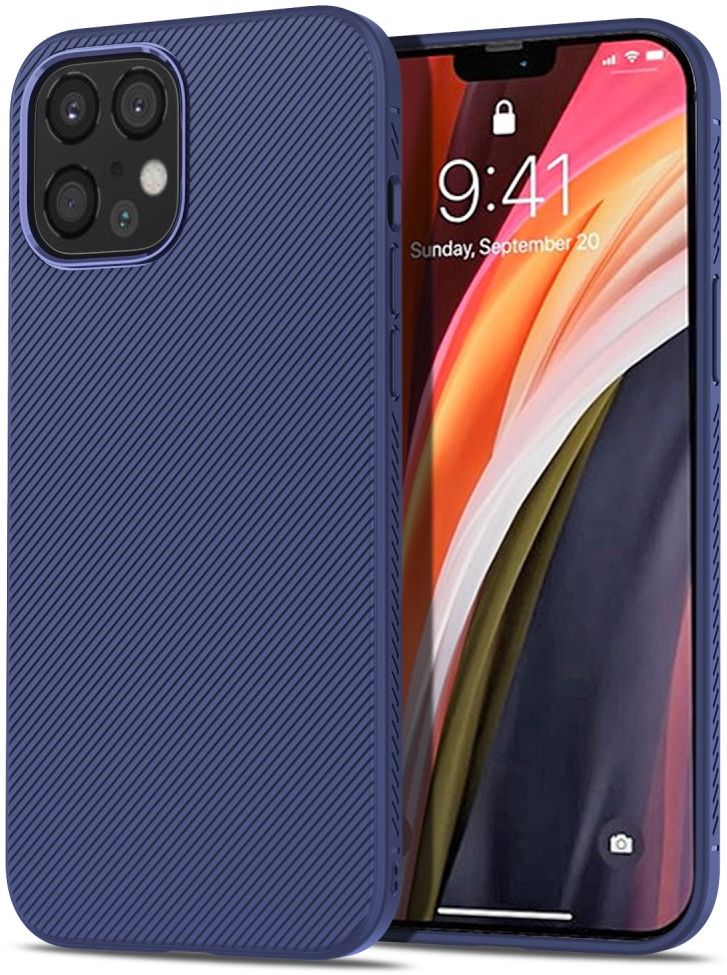 Apple iPhone 12 Pro Max Hoesje Twill Slim Textuur Back Cover Blauw afbeelding 1