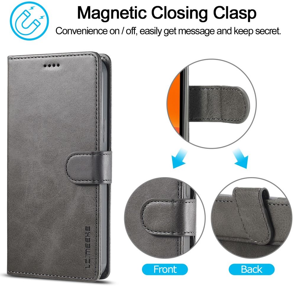 LC.IMEEKE Apple iPhone 12 Mini Hoesje Portemonnee Book Case Grijs afbeelding 9