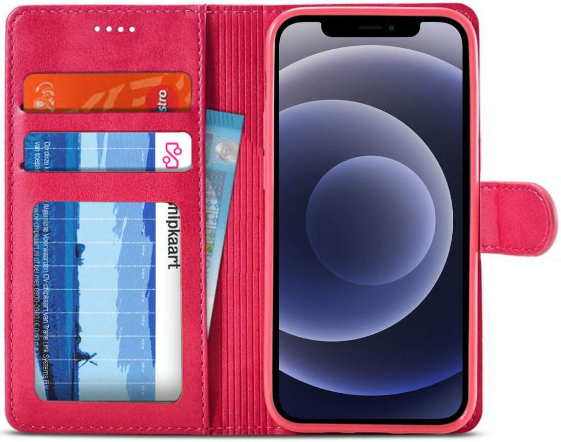 LC.IMEEKE Apple iPhone 12 / 12 Pro Hoesje Portemonnee Book Case Rood afbeelding 1