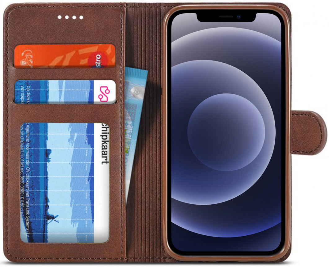 LC.IMEEKE Apple iPhone 12 / 12 Pro Hoesje Portemonnee Book Case Coffee afbeelding 1
