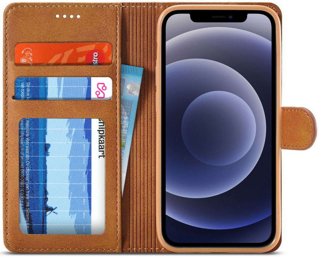LC.IMEEKE Apple iPhone 12 / 12 Pro Hoesje Portemonnee Book Case Bruin afbeelding 1