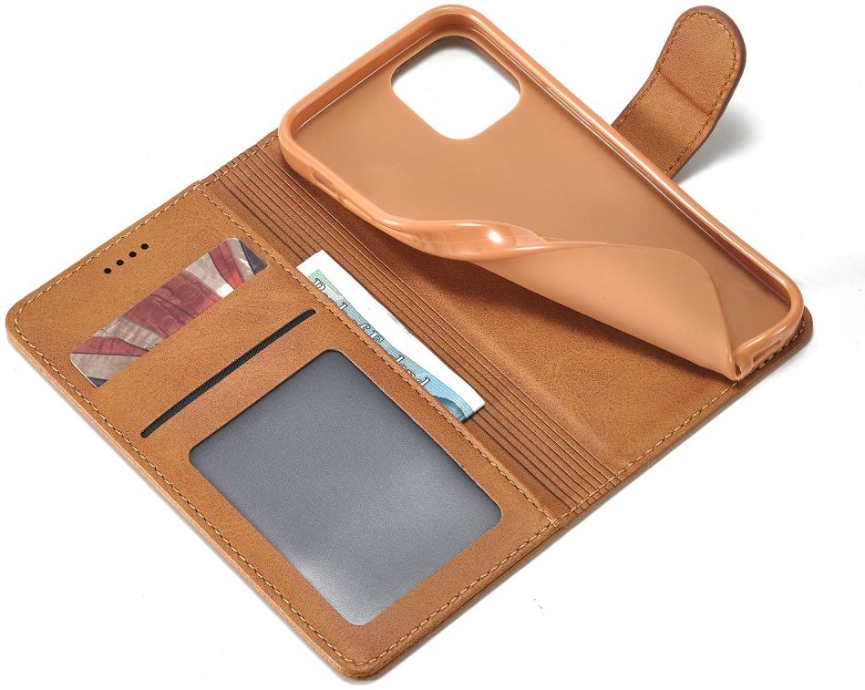 LC.IMEEKE Apple iPhone 12 / 12 Pro Hoesje Portemonnee Book Case Bruin afbeelding 4