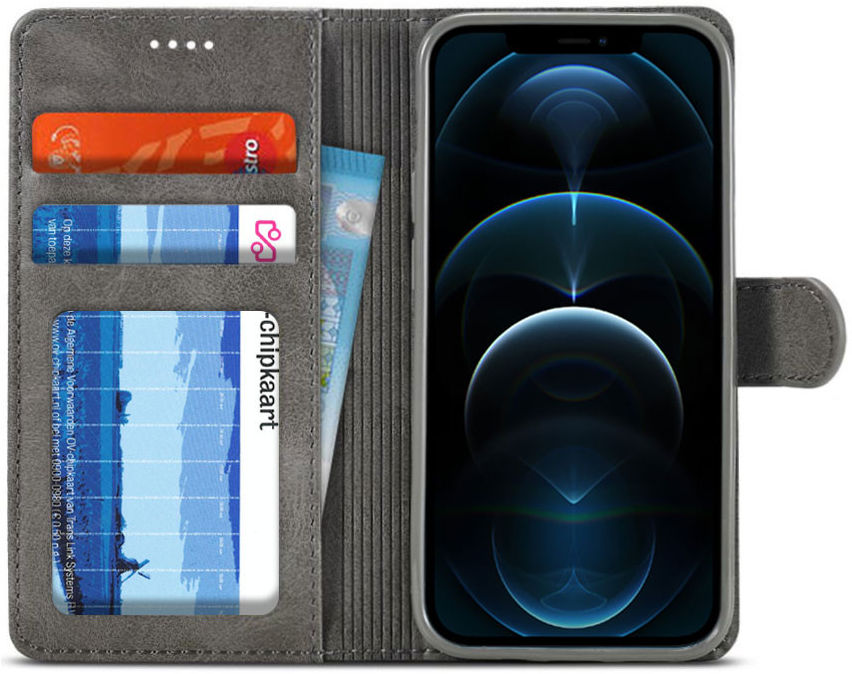 LC.IMEEKE Apple iPhone 12 Pro Max Hoesje Portemonnee Book Case Grijs afbeelding 1