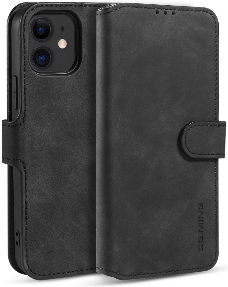 DG Ming Apple iPhone 12 Mini Hoesje Retro Wallet Book Case Zwart afbeelding 2